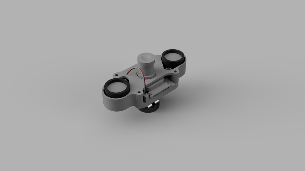 Render of a fitted Raspberry Pi camera enclosure with two IR module openings and routed wiring